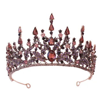 Coroa De Cristal Retro Barroco Véu De Noiva, Véu Rainha Princesa Vestido De Noite De Casamento Ornamento Da Coroa