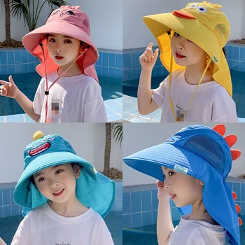 Crianças Chapéu de Sol de Verão Exterior de Crianças de Pescoço Tampa de Ouvido Anti-UV, Proteção de Praia, Bonés Crianças Menino Menina de Viagem Aba do Boné para Crianças