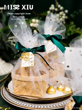 Criativo De Bambu Cesta Caixa De Presente Portátil Sacola Para Doces De Casamento Embalagem De Chocolate Favor Do Chuveiro De Bebê Para Festas