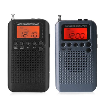 DRH-104 Portátil Mini Rádio Display LCD Antena Digital de Sintonia de Rádio com o Driver de alto-Falante AM/FM 2 Bandas de Rádio Recarregável
