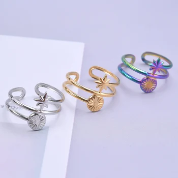 De Aço inoxidável Estrelas Abertura de Anéis de Dedo de Dupla camada de irregularidade para as Mulheres na Moda Design Delicado Festa de Casamento Acessórios