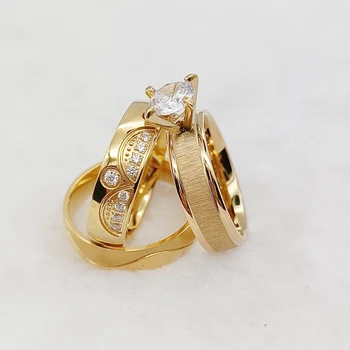 De Qualidade Superior, Design de Coroa de Faixas de Casamento Nupcial Conjuntos de Anéis de Noivado de Mulher Presentes Justiça banhado a ouro 24k da jóia das Senhoras
