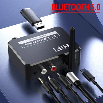 Digital para Analógico de Áudio DAC (Conversor de Fibra Óptica Spdif Sinal de 3,5 MM 3,5 AUX 2 RCA Amplificador com Decodificador de Bluetooth Receptor 5.0