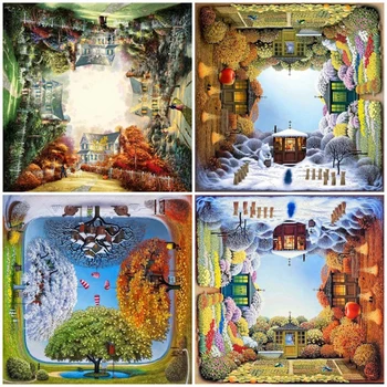 Diy Diamante Pintura kits de Quatro Temporadas paisagem 5D Diy Bordado de Diamante Árvore paisagem Mosaico de obra de bordador Arte de Parede decoração da casa