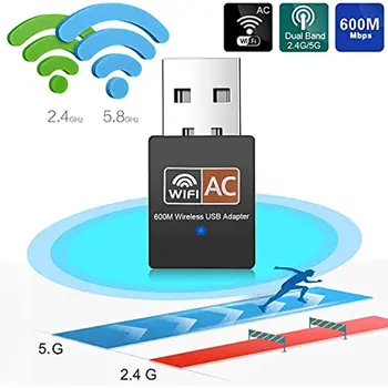 Dongle Wifi, 600Mbps de Wifi USB Adaptador Dual Band 2.4/5GHz Mini Rede sem Fios para Windows 10/8/7/Vista/XP, Linux, Mac Os X 10