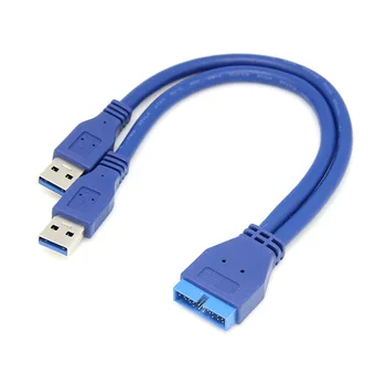 Dupla 2 portas USB 3.0 Tipo de Um Macho para 20 Pinos da placa Mãe Cabeçalho Macho cabo Cabo Adaptador cabo de Extensão USB