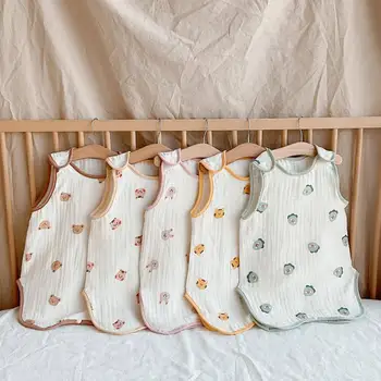 Dupla camada Fina Saco de Dormir do Bebê com Gaze de Algodão sem Mangas Veste Pijamas Novos Filhos Nascidos Anti-kick Colchas