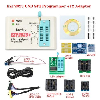 EZP2023+ de Alta Velocidade, FLASH SPI Programador Conjunto Completo+12 Placas de Apoio 24/25/93/95 EEPROM Bios 25T80 Gravação de Cópia Offline