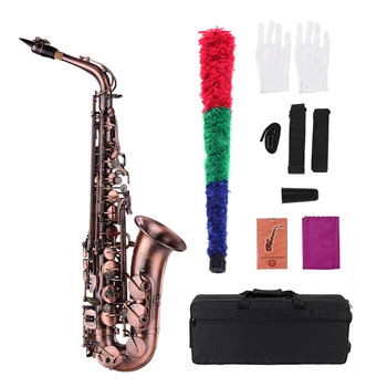 Eb Alto Saxofone E-televisão Sax Padrão Esculpido Instrumento de Sopro com bolsa de transporte de Luvas de Pano, Escova Sax Tiras de Juncos Acessórios