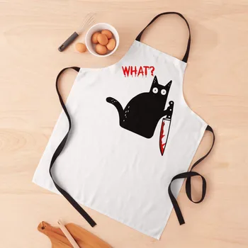 Engraçado Assassino Gato Preto Segurando A Faca De - Gato Preto O Que? Avental Avental Para Homens Cozinha Apras Para As Mulheres