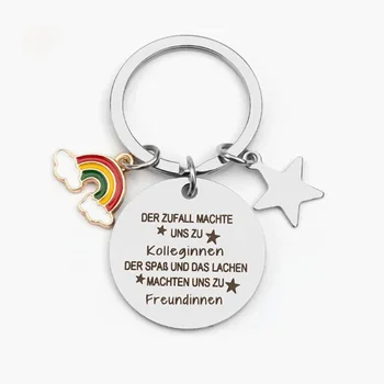 Espanhol Chaveiro Mulheres francês Chave de Cadeia para Homens Kolleginnen Chave Anel de Aço Inoxidável Chaveiro arco-íris Pentagrama Pingente Menina de Presente