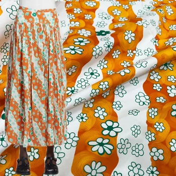 Europeu E Americano de Moda Faixa Ondulada de Flores Impressas Tecido de Algodão Para as Mulheres, Vestido de Blusa e Calça Artesanal DIY Clth de Costura