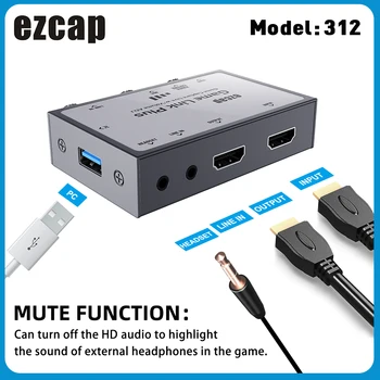 Ezcap312 USB 2.0 de Áudio de Vídeo, Placa de Captura de Vídeo 4K Caixa Capturar Jogo ao Vivo Streaming de Gravador, Microfone, Entrada de Linha Saída de Fone de ouvido