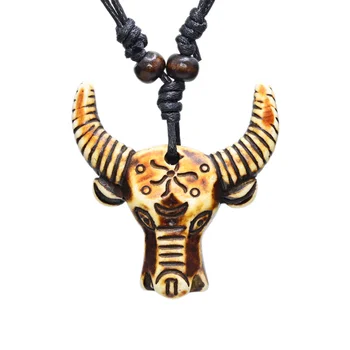 FX039 Taurens colar de Cera corda crânio pingente de iaque cabeça Gargantilha Retro Jóia do estilo Tribal Imitação de Iaque Osso colar Amuleto Presente