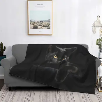 Gato preto Cobertores de Lã Primavera, Outono Animais Multifunções Macio Jogar Cobertores para Casa, Escritório, roupa de marca Lança