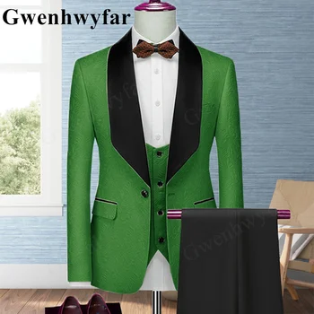 Gwenhwyfar Verde de Malaquita Pansy 2022 Homens de Três Peças Slim Lapela de Botão Único Vestido de Festa Cor Personalizada Tamanho XS-5XL Homme