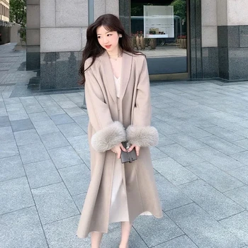 HEYDRESS 2022 Mulheres Casacos Feminino Elegante Sólidos Quentes de Lã Casacos Com Cinto coreano Solta Moda de Peles Outerwears