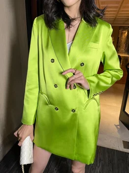 High-end design sentido, a moda, a fruta verde double breasted terno vestido, casaco, deslocações terno, tendência feminina