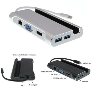 Hub USB C ao Adaptador de HDMI Tipo C Multiportas Dock para 4K HDMI Ethernet (1000Mbps VGA USB 3.0 para MacBook Pro/Disco/Teclado