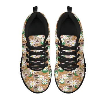 INSTANTARTS Daisy Gato Laranja Floral Bonito Cura Senhoras Calçados Luz Exterior de Calçados Esportivos de Malha Respirável Pé de Sapato Zapatos