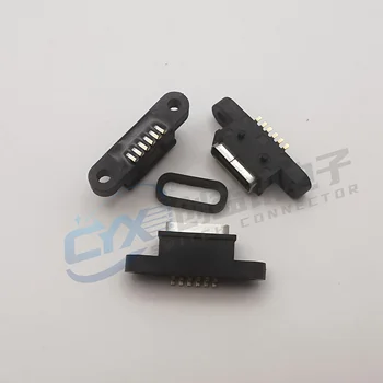 IPX8 TIPO C 6P Impermeável Fêmea USB C Porta de Soquete Com o Furo do Parafuso de carregamento Rápido Carregamento da Interface de 180 graus Conector