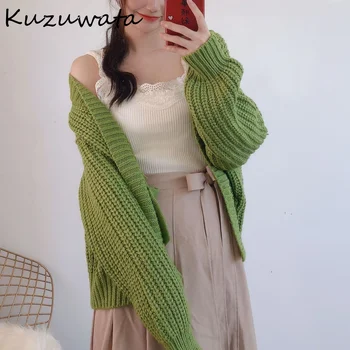 Kuzuwata 2023 Outono Inverno Mulheres Novas Camisolas Doce Colorido Solta Quente Casaquinho De Manga Longa Fio Grosso De Tricô Outerwear