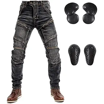 LOMENG Andar de Moto Jeans com Kevlar Moto de Corrida Calças com CE Joelho Quadril Removível Blindados para Homens