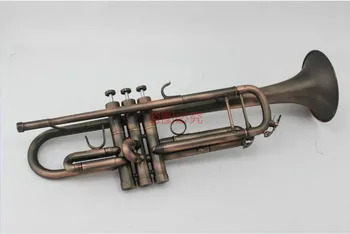 MARGEWATE Instrumentos Musicais de Bronze Bb Trompete Antigo e Único de Cobre Simulação de Superfície Pequena Bb Trombeta de inventário