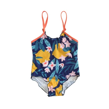 Ma&Bebê 2-6Y Criança Garoto Meninas Floral Swimwer Um Pece Maiô sem Mangas Beachwear calção de Banho, Traje de Roupa D35