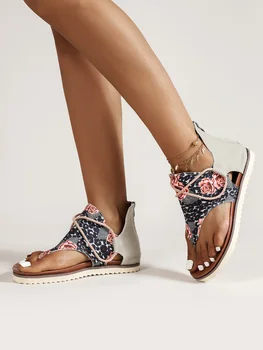 Maogu 2023 Nova Flora de Impressão Sandalias Senhoras Televisão Gladiador Sapatos de Verão Casual Flip-flops Tanga Sandálias das Mulheres Zapatos De Mulher