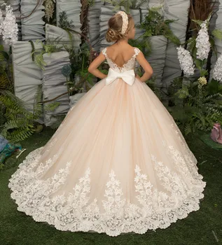 Marfim, Branco Personalizar Vestidos da Menina de Flor para Casamentos Tule Princesa de Renda de Longo Santo Primeira Comunhão Vestidos de Festa Vestido Pageant