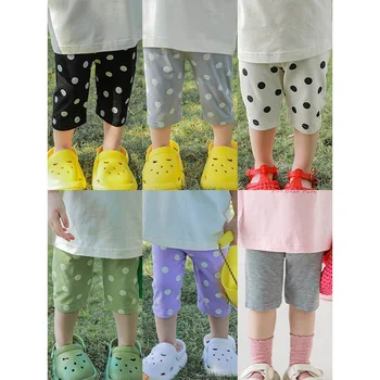 Meninas' Fashion ' de Bolinhas Calças 2023 Verão Novas Crianças coreano Casual e Versátil Bebê Calças
