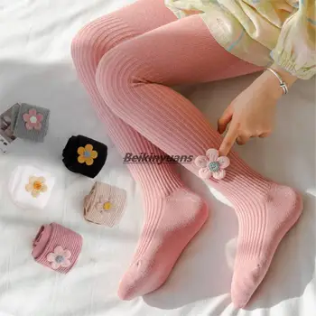 Meninas novas calças da primavera e do outono de algodão infantil para crianças de dança sox Pantys flores encantadoras, a meia-calça para Bebê Menina