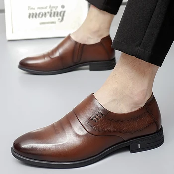 Mens Sapatos de Couro do PLUTÔNIO dos Homens de Moda Negócio Trabalhando Sapatos Pontudos Preto Sapatos Oxford Respirável Formal de Casamento Sapatos