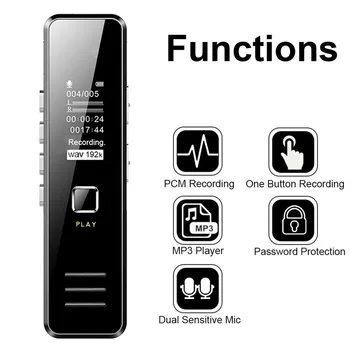 Mini Gravador de Áudio Digital do alto-Falante de 32GB Recarregável USB Gravador de Voz reproduz o Som de MP3 Leitor de Redução de Ruído Remoto Registro