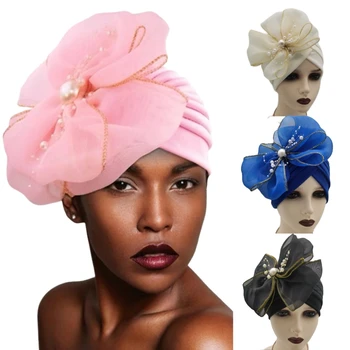 Moda Africana Headties Mulheres A Festa De Casamento De Flor Caps Pronto-A-Vestir Turbante Muçulmano Islâmica Véu HIjab Bonnet Chapéus