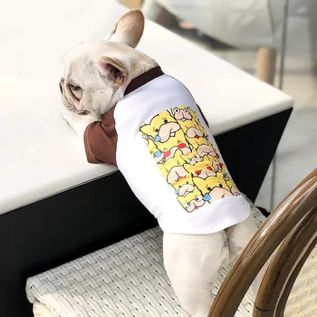 Moda Bonito Imprimir Cão de Estimação de Verão Bulldog francês Colete de Cachorro T-shirt Roupas Para Pequenas e Médias Cães Schnauzer Corgi GPC03