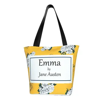 Moda Emma Jane Austen de Compras, Sacola Reutilizável Orgulho e Preconceito Mantimentos Lona Ombro Shopper Bag