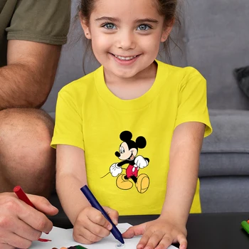 Moda Verão Disney Roupas Infantis Impressão De Mickey Mouse T-Shirt De Manga Curta, Meninos, Meninas T-Shirt Bebê Cartoon Estética Camisa
