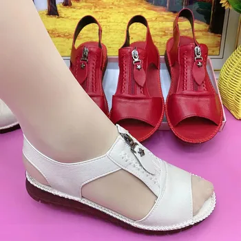 Mulheres Sandálias De Verão Retrô Couro Pu Macio Calçados Casuais Das Mulheres 2023 Verão Mãe De Salto Baixo Calçados Sandalias Mujer