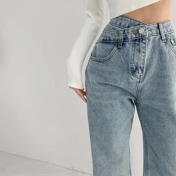 Mulheres Skinny Jeans Lápis Botões Vintage Cintura Alta Slim Trecho De Jeans, Calças Apertadas, Calças