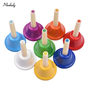 Muslady 8pcs Colorido Handbell 8 Nota Diatônica de Metal de Mão Sinos Conjunto Tinkle Sinos Instrumento de Percussão de Brinquedo para crianças, Crianças