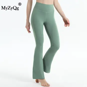 MyZyQg Mulheres de Calça de Cintura Alta boca-de-Sino Slim Yoga Leggings Dança, Esportes de Roupas de Fitness Drapeados Micro Rake Calças Flare