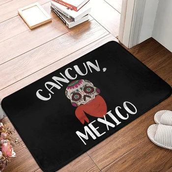 México Crânio antiderrapante Capacho Cancun, México Sala Cozinha, Tapete de boas-Vindas Tapete de Flanela Decoração Moderna