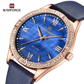 NAVIFORCE Mulheres Relógios de Luxo de Moda Elegante de Senhoras Quartzo Relógio Impermeável de Couro Pulseira de Pulso, Namorada de Presente de 2023