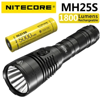 NITECORE MH25S 1800 lúmens 500 metros de alcance lanterna elétrica tática, lanterna equipados com NL2150 bateria, usando USB-C carregamento