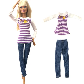 NK 1x Roupas de Boneca de Moda de manga comprida, Camisa roxa do Desgaste Diário Jeans para a Boneca Barbie Acessórios Menina Adorável Garoto de Brinquedo