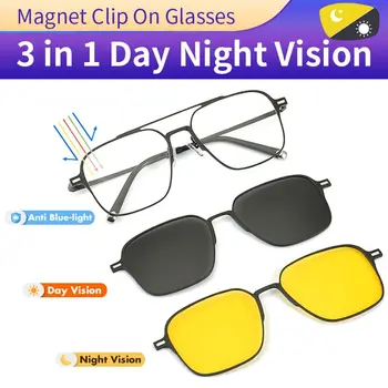 Noite do Metal de Visão de Computador Óculos 3 Em 1 Óculos com Ímã Clipe Em Óculos de sol Polarizados Anti Luz Azul Óculos
