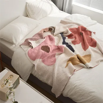 Nordic Malha Jogar Cobertor de Decoração de Casa de Sofá-Cama Capa Floral Fofo de lazer Aconchegante cobertor Macio Folha de Espessamento Xale grosso