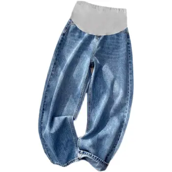 Outono, Moda de Jeans de Maternidade em linha Reta Longa Jeans Ampla Perna Solta barriga Calças de Roupas para Mulheres Grávidas Gravidez Casual